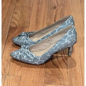Andrew Gellar Women's TUDOR Silver Grey Leopard Print Bow Pointed Toe Heels Shoe